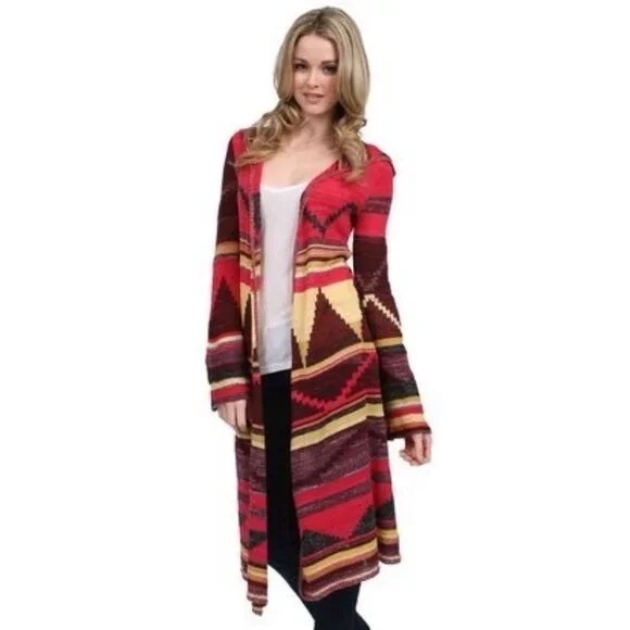 Free People 🕊️ Lima Long Knit Hooded Aztec Cardigan STUNNING 💕 - Picture 2 of 12